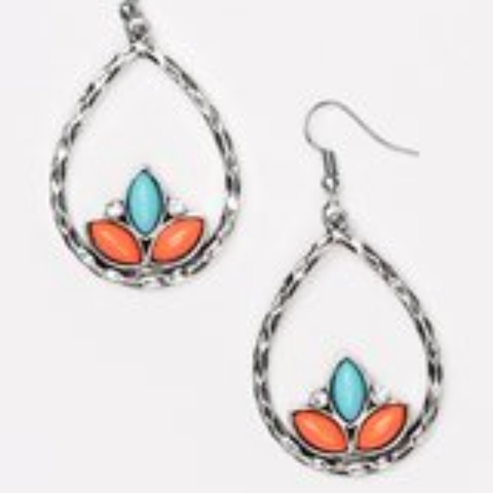 Lotus Laguna Earrings- Teal and Orange